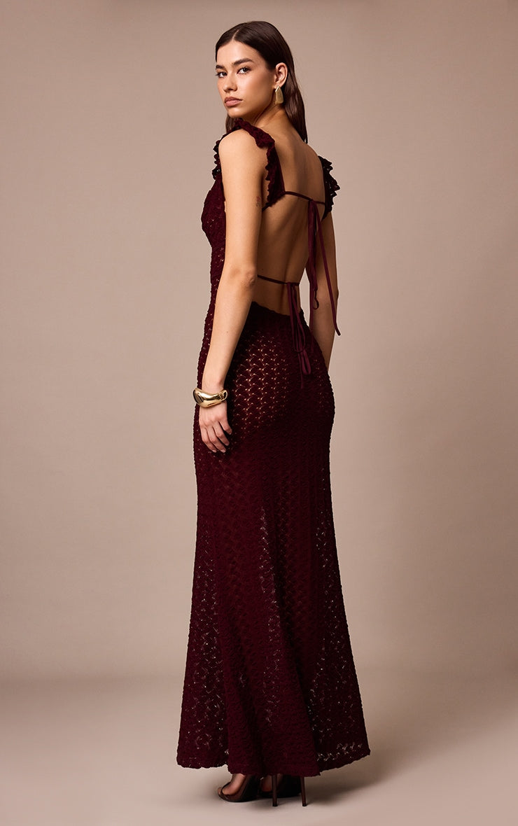 Vestido Encaje Maxi Burdeo