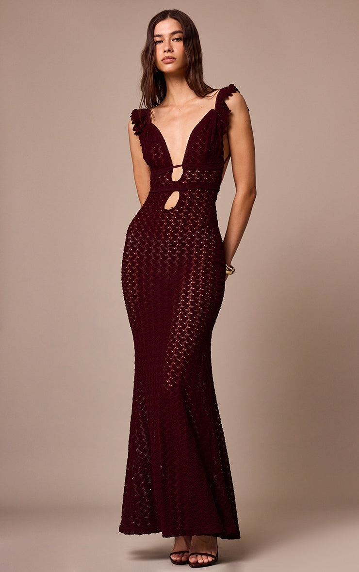 Vestido Encaje Maxi Burdeo