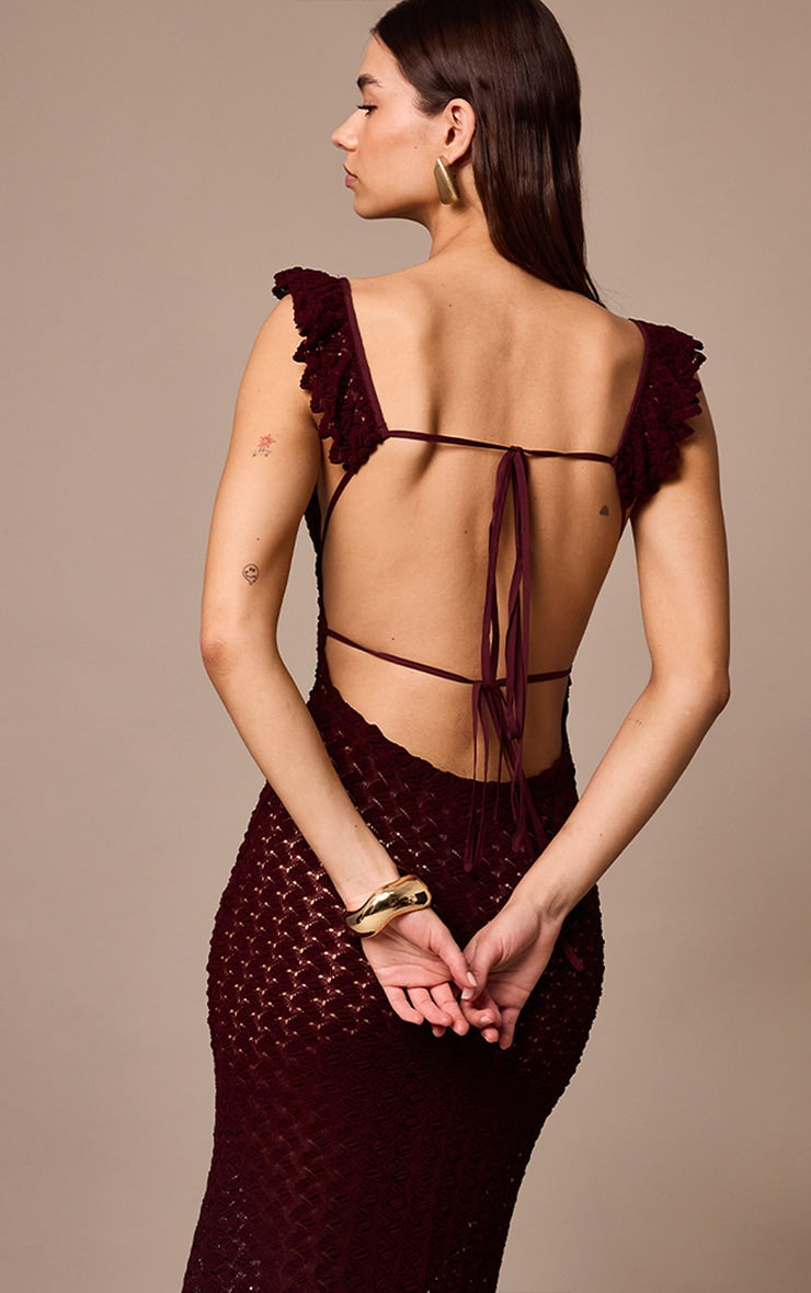 Vestido Encaje Maxi Burdeo