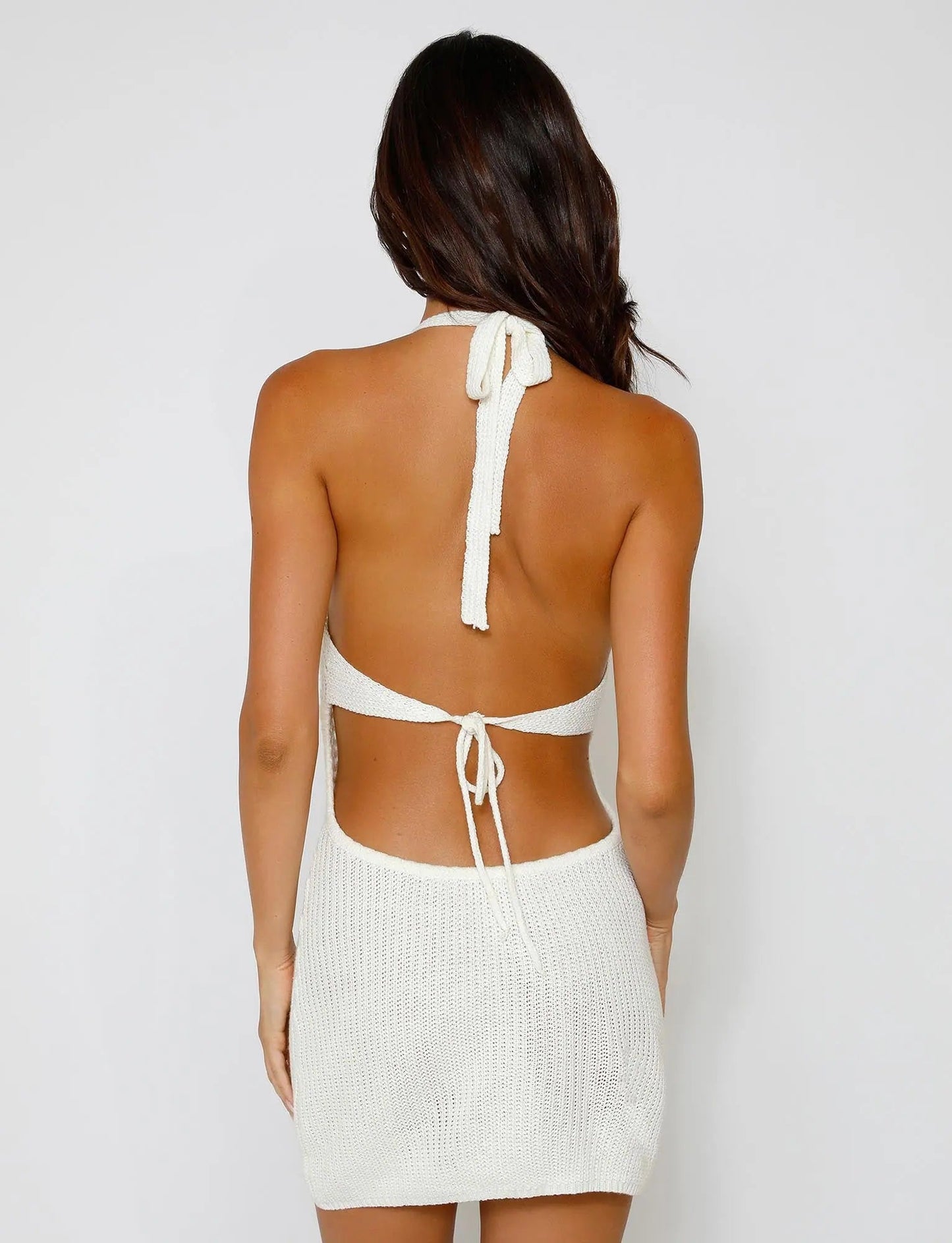 Vestido Mini Blanco Tejido con Amarres Mi tienda