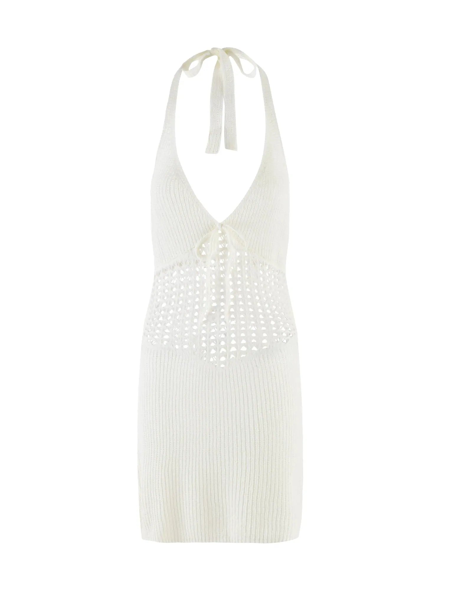 Vestido Mini Blanco Tejido con Amarres Mi tienda