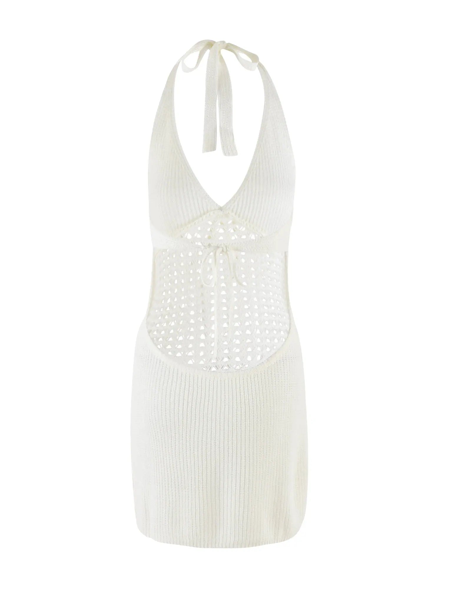 Vestido Mini Blanco Tejido con Amarres Mi tienda