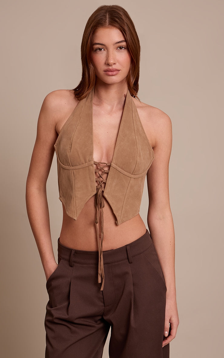 Corset Halter Beige Gamuza Mi tienda
