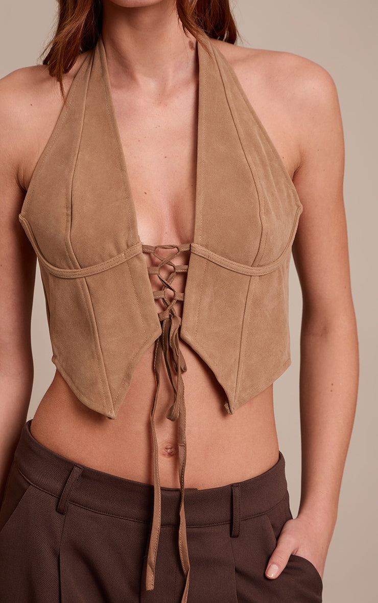 Corset Halter Beige Gamuza Mi tienda