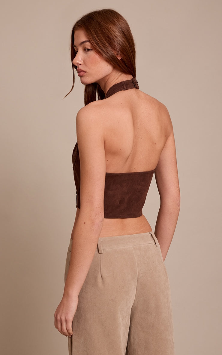 Corset Halter Gamuza Chocolate Mi tienda