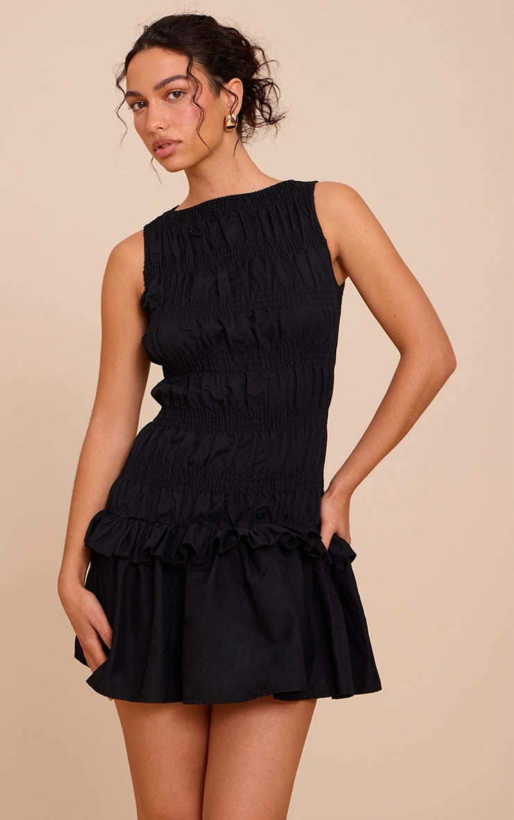 Vestido Neg Fruncido Volantes Mi tienda
