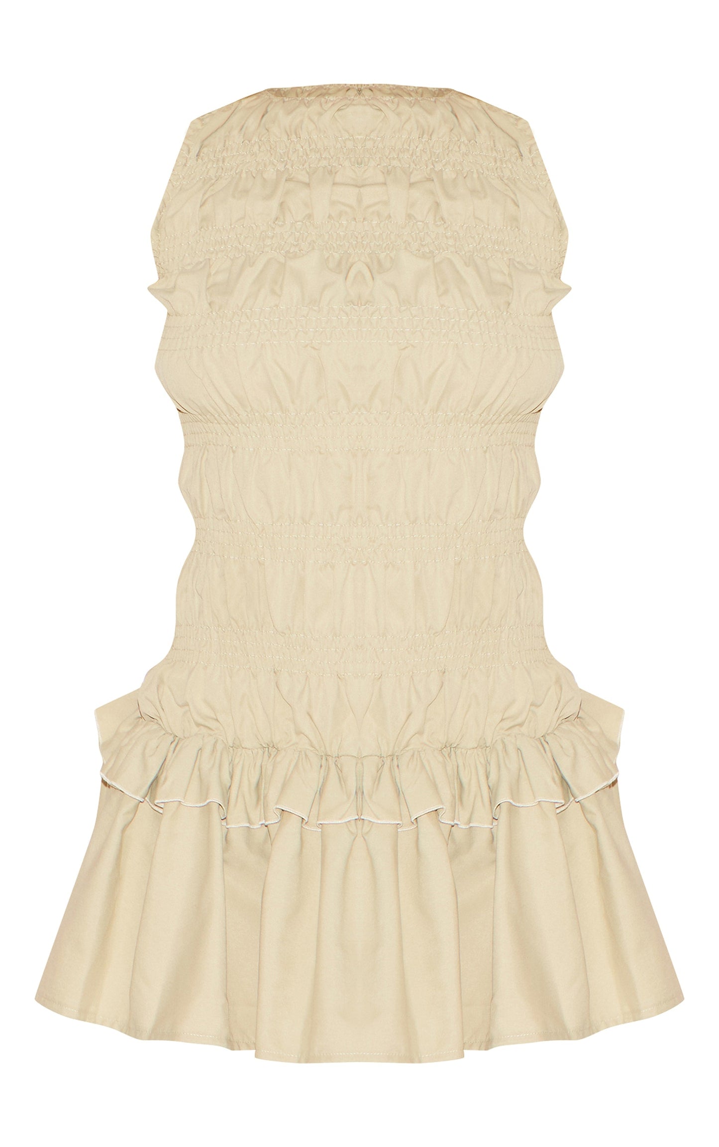 Vestido Beige Fruncido Volantes Mi tienda