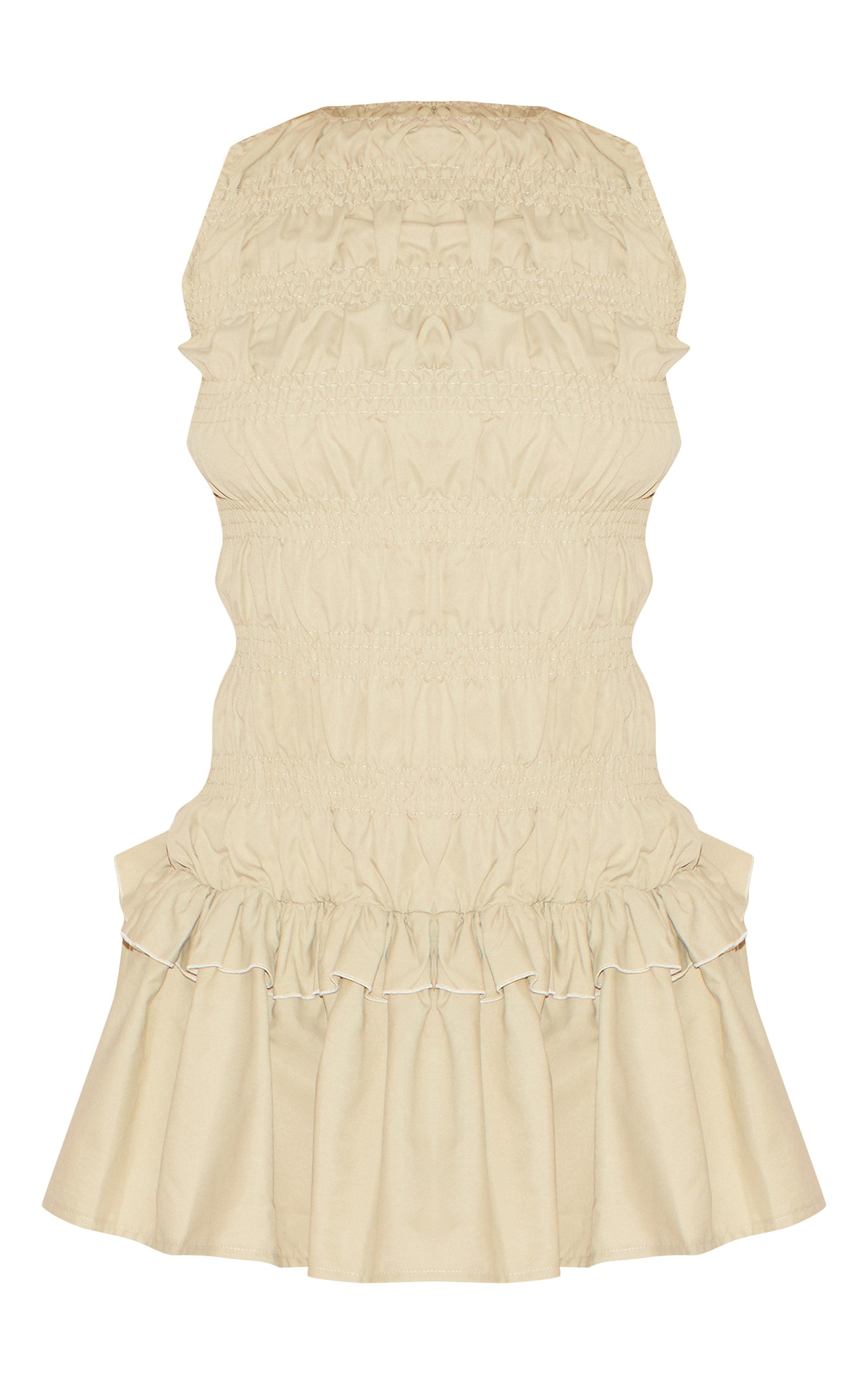 Vestido Beige Fruncido Volantes Mi tienda