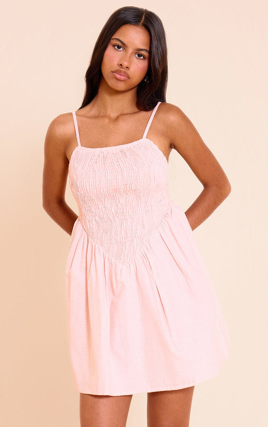 Vestido Mini Rosa Fruncido Mi tienda
