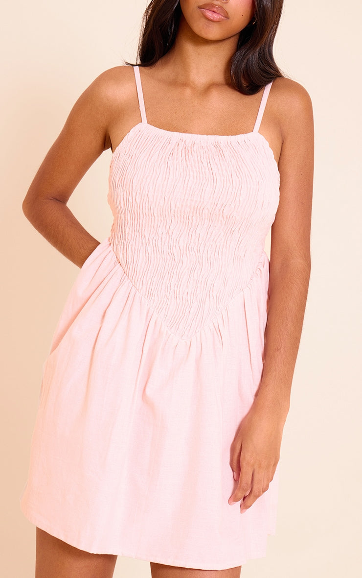 Vestido Mini Rosa Fruncido