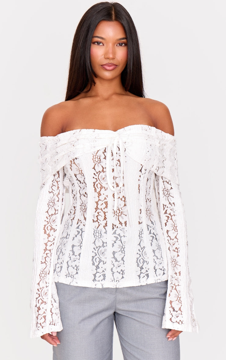 Camiseta Encaje Blanca Manga Larga