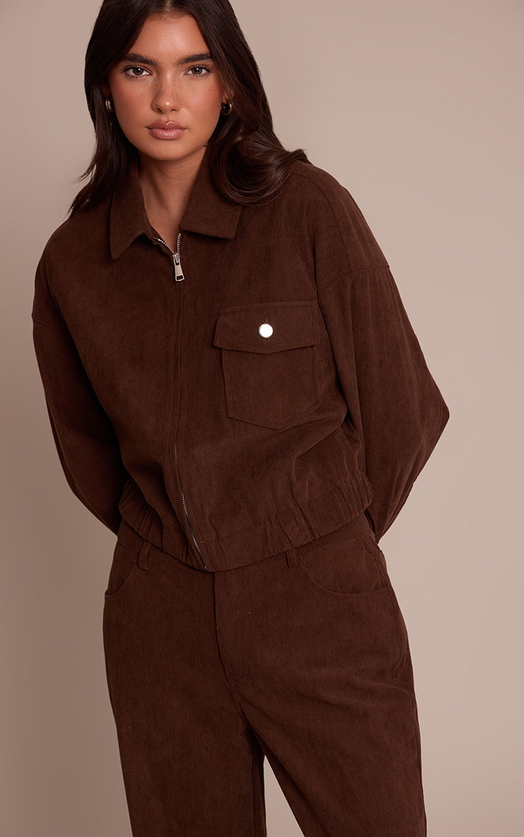 Chaqueta Cropped Cotelé Café Mi tienda