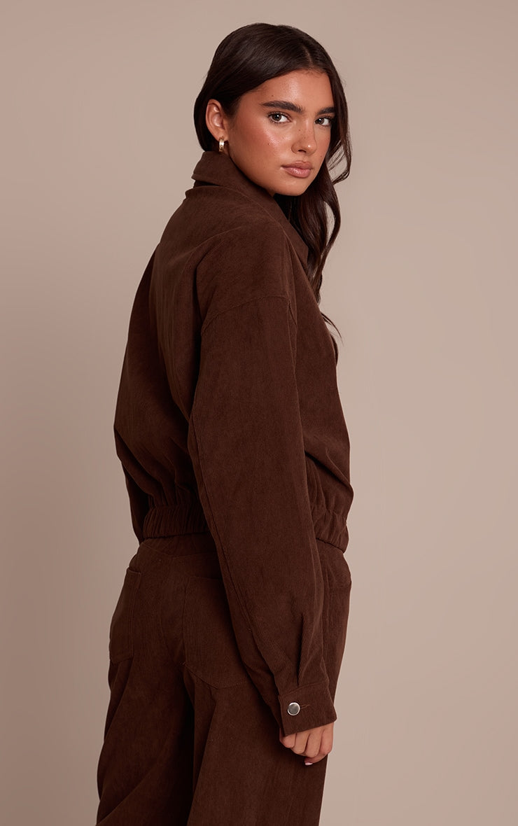 Chaqueta Cropped Cotelé Café Mi tienda