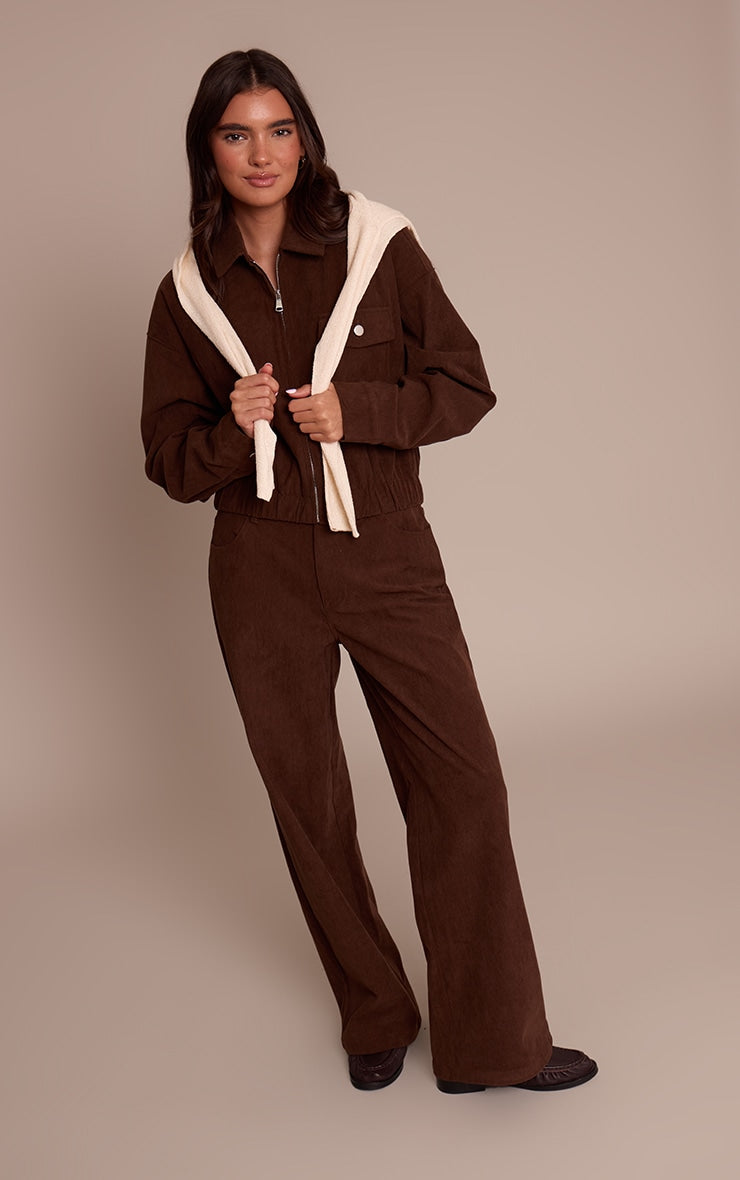 Chaqueta Cropped Cotelé Café Mi tienda