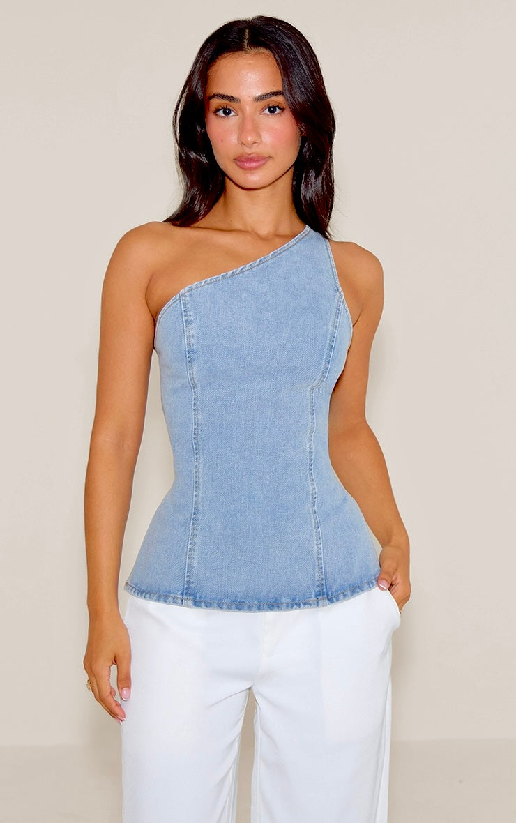 Top Asimétrico Jeans Claro