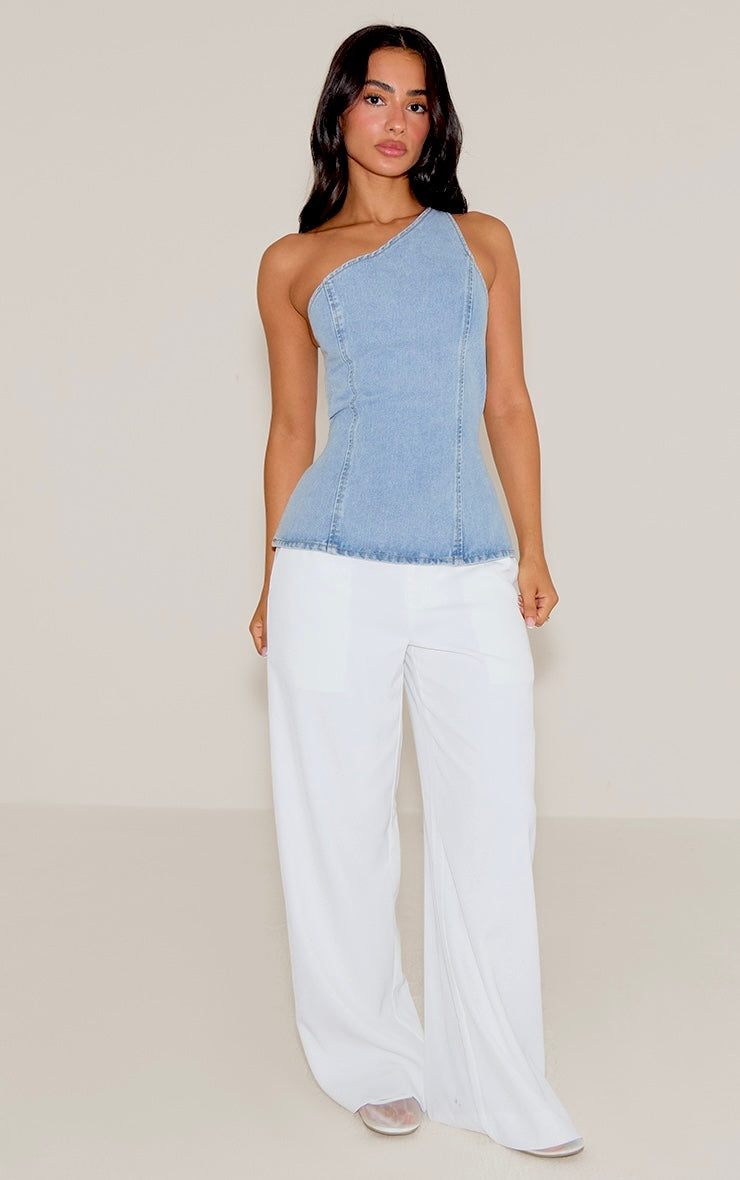 Top Asimétrico Jeans Claro