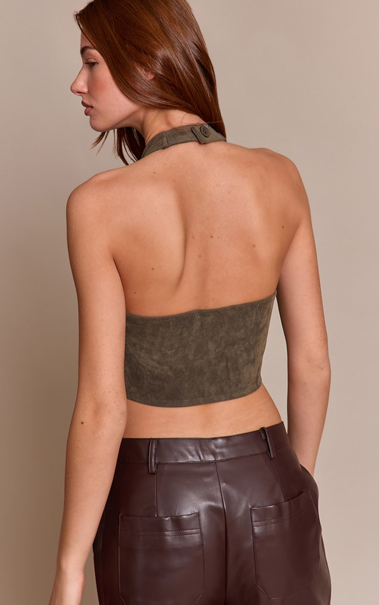 Corset Halter Khaki Gamuza Mi tienda