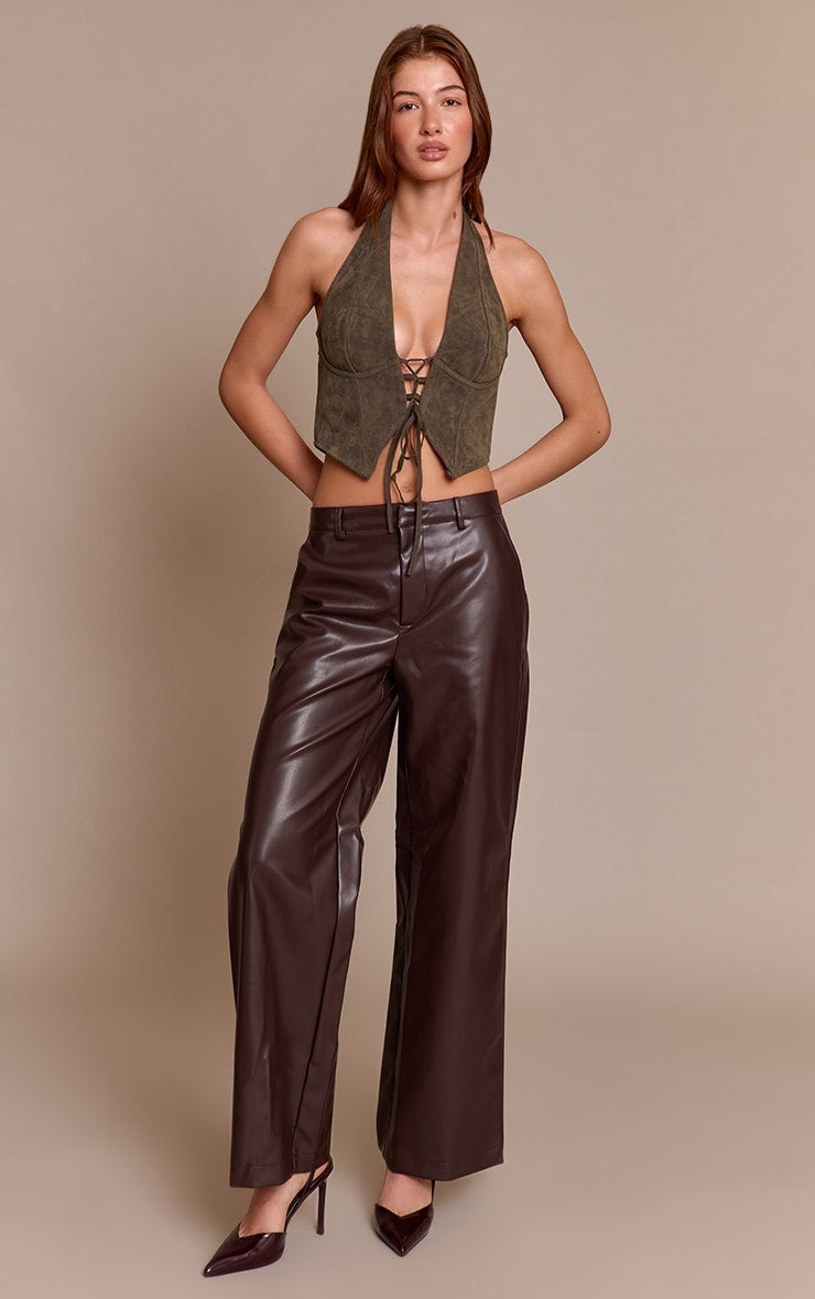 Corset Halter Khaki Gamuza Mi tienda