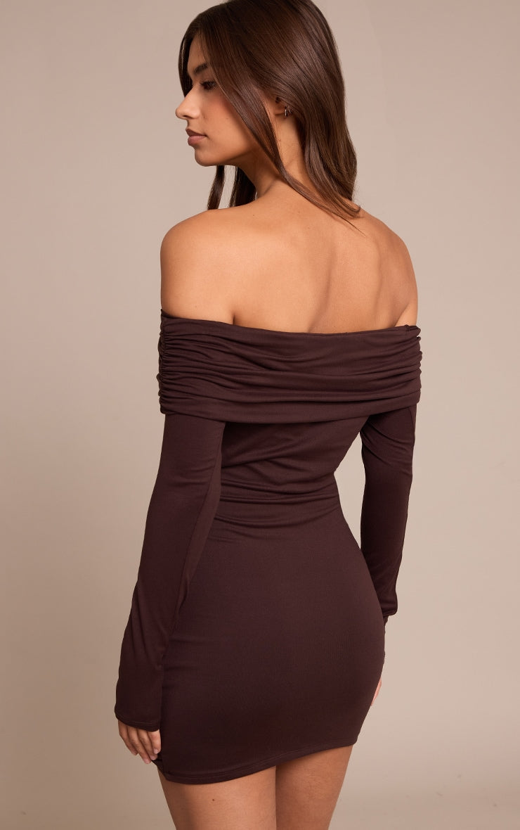 Vestido Café Moro Sin Hombros