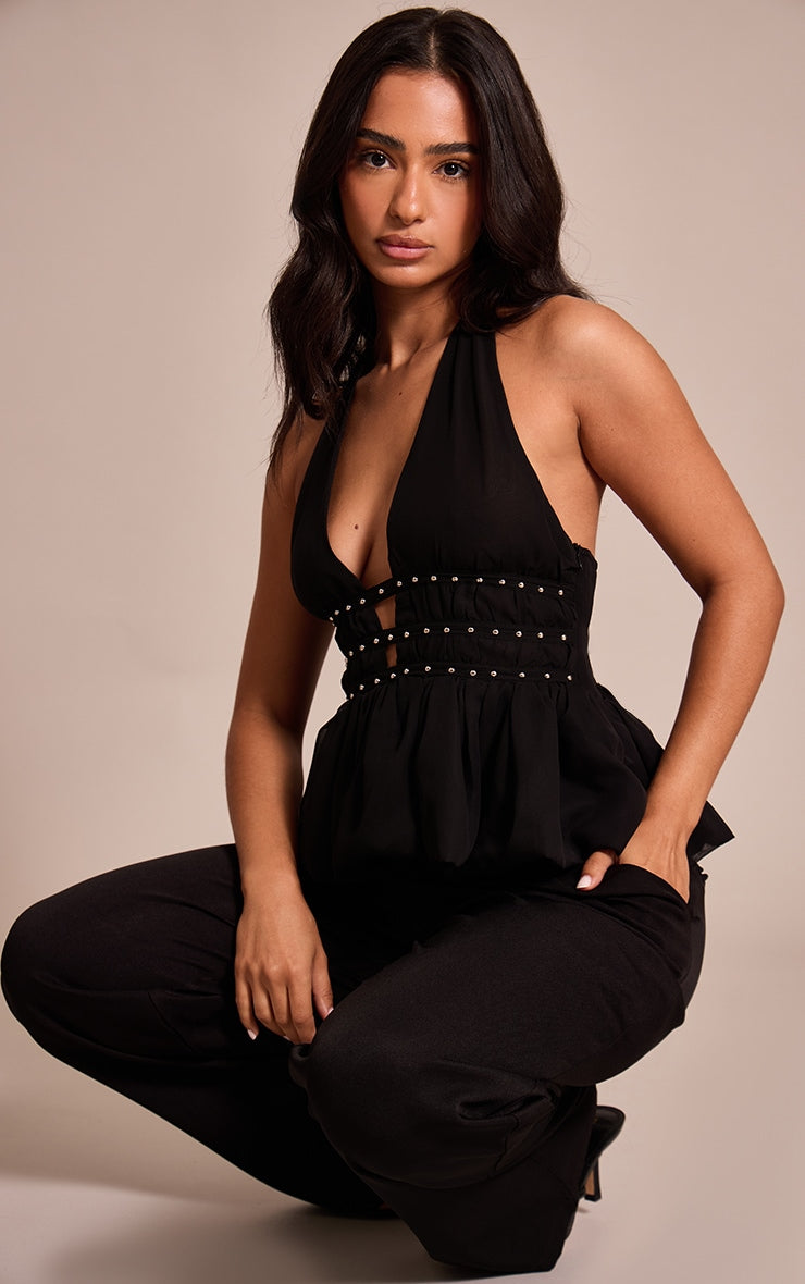 Top Negro Tachas Vuelos Mi tienda