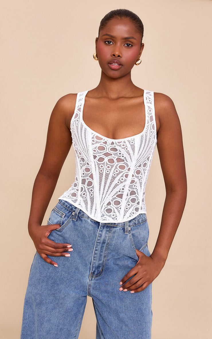 Corset Top Blanco Floral