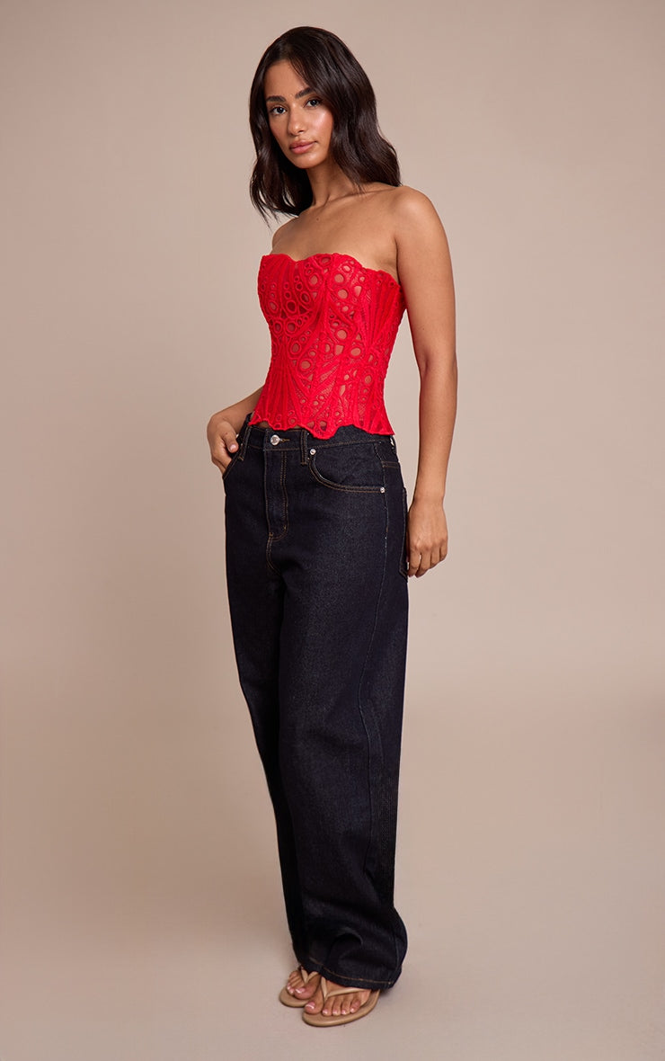 Corset Top Rojo Floral Mi tienda