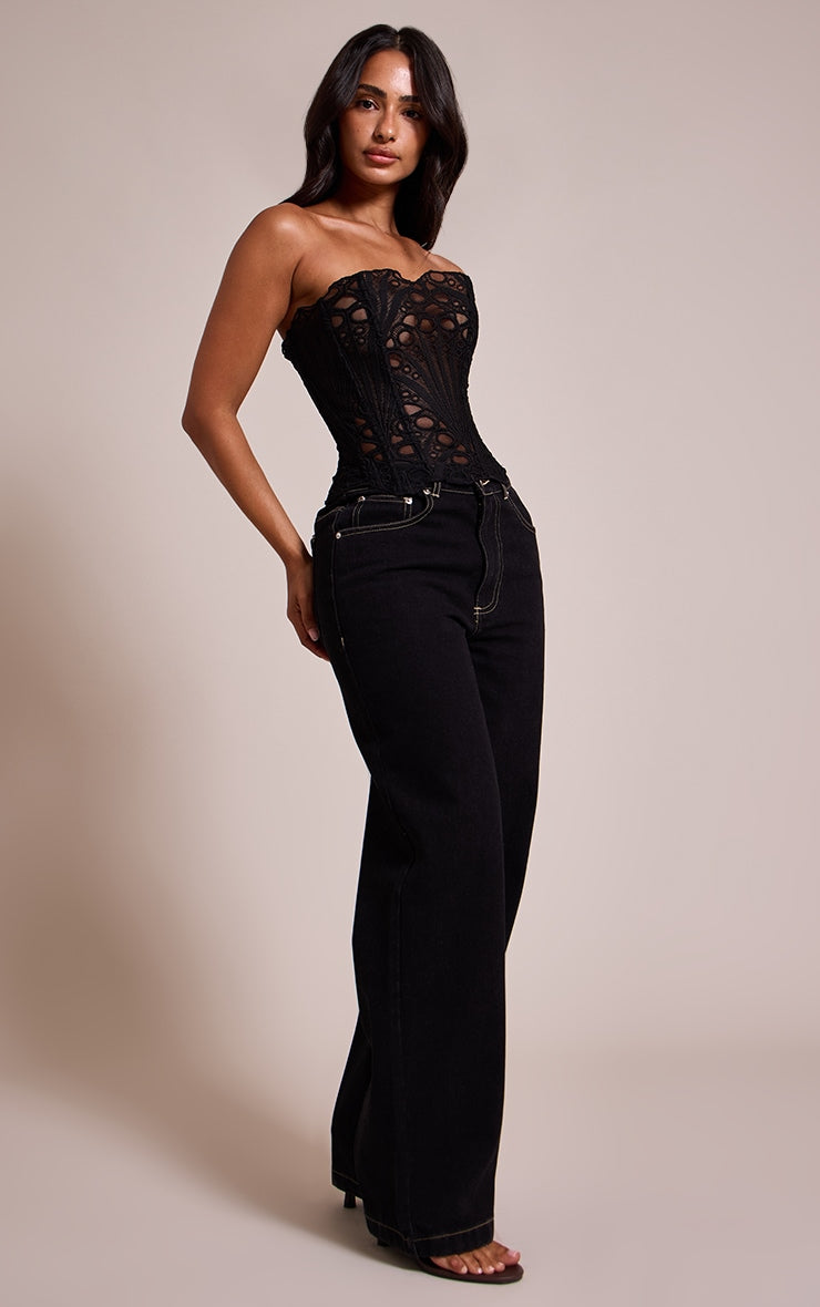 Corset Top Negro Floral Mi tienda