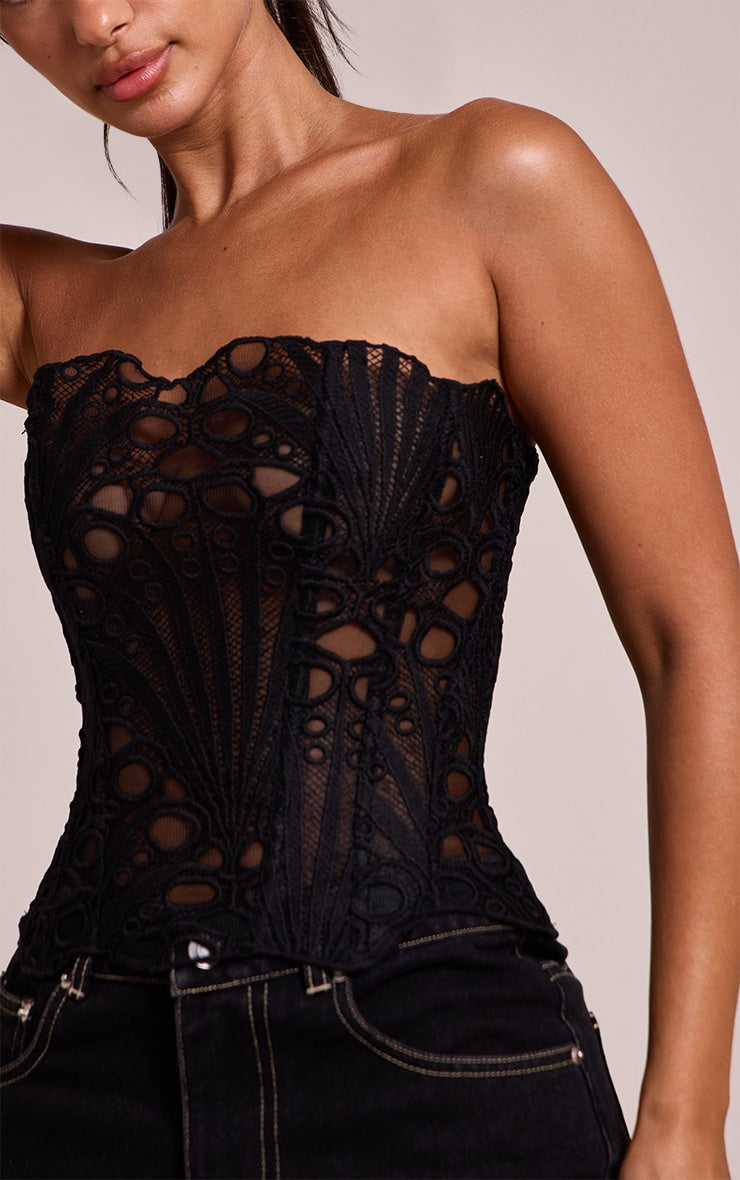 Corset Top Negro Floral Mi tienda