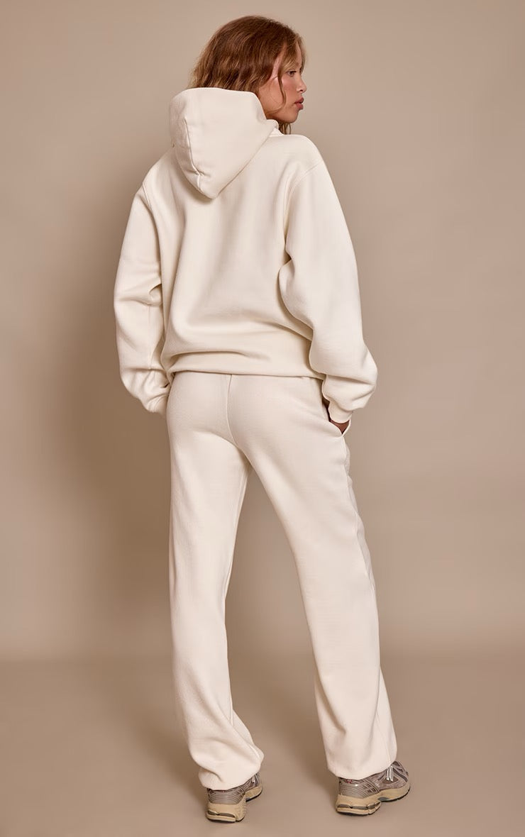 Conjunto Polerón Capucha & Pantalón Recto Crema Mi tienda