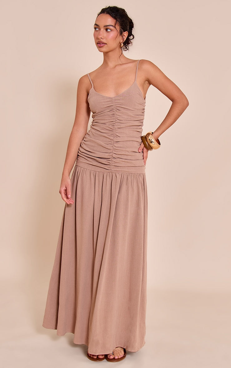 Vestido Maxi Taupe Texturizado Mi tienda