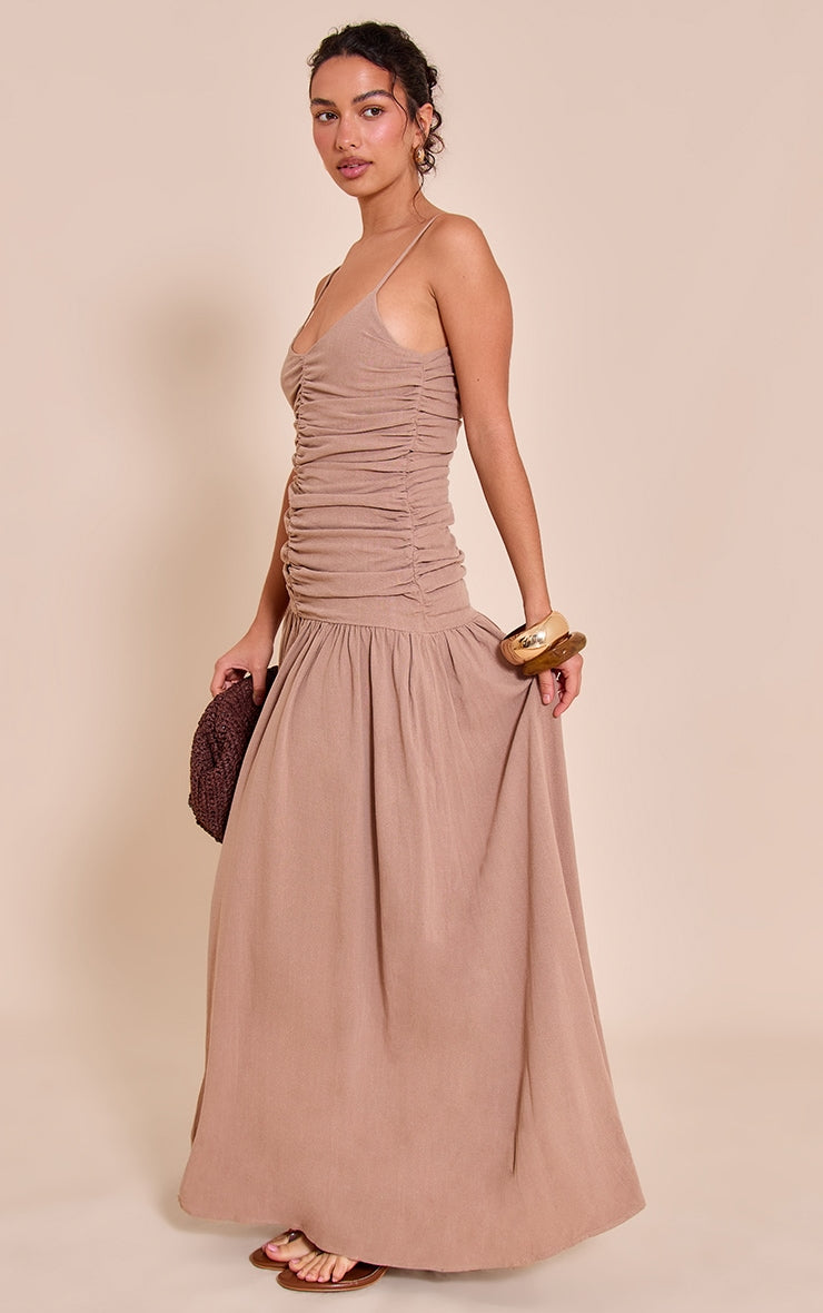 Vestido Maxi Taupe Texturizado Mi tienda