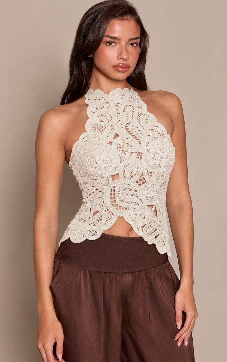 Top Crochet Blanco Halter VELT