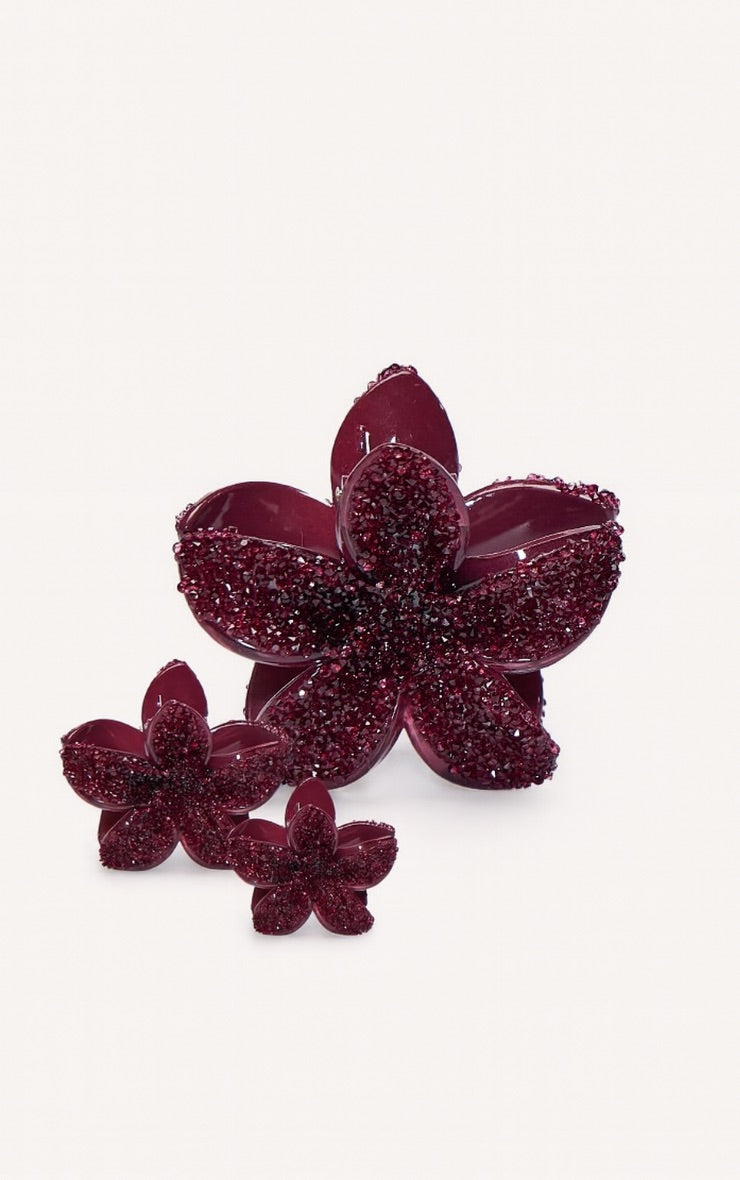 Set Pinzas Flor Burdeos Brillantes Mi tienda
