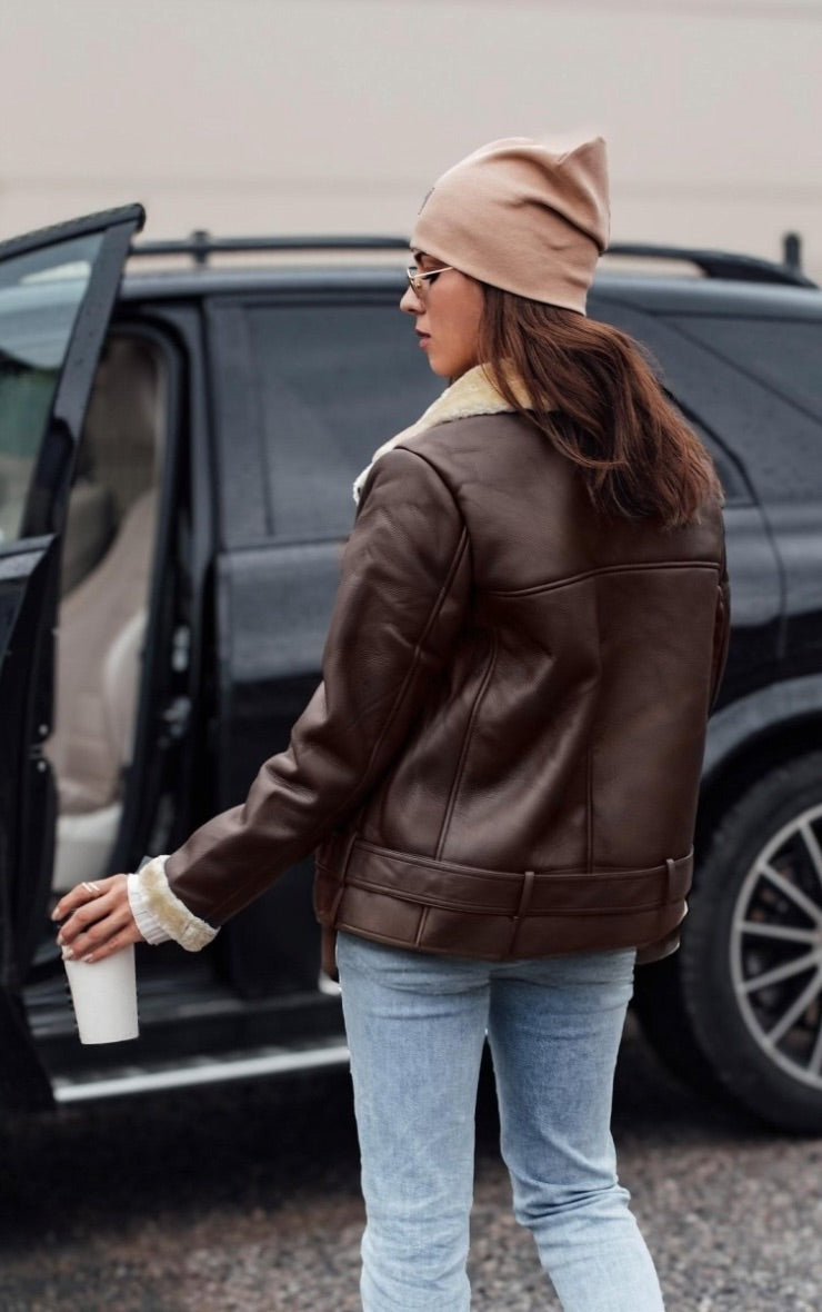 Chaqueta Café con Chiporro Beige Mujer