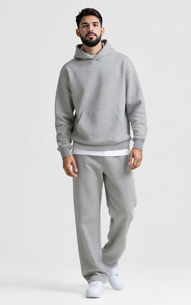 Conjunto Buzo Gris Hombre Pantalón Recto & Polerón Capucha