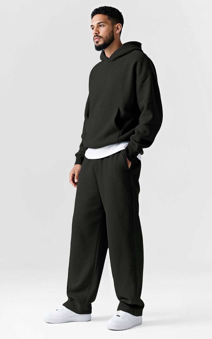 Conjunto Buzo Negro Hombre Pantalón Recto & Polerón Capucha