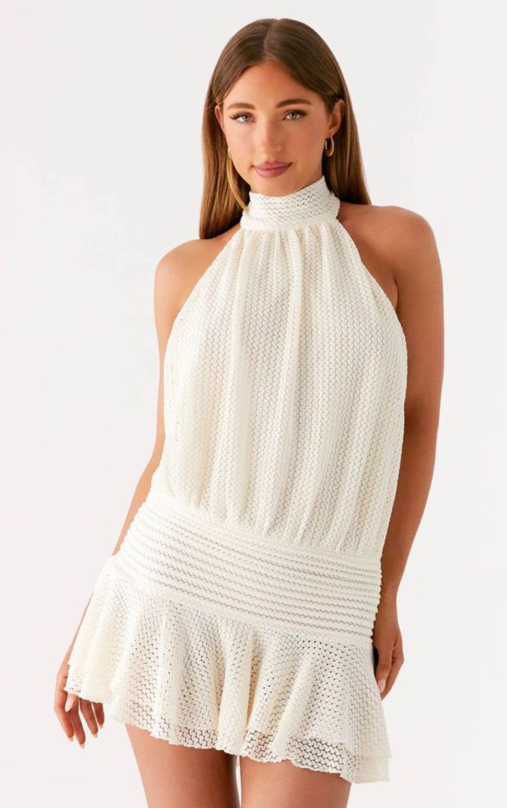 Vestido Mini Cuello Crema Mi tienda