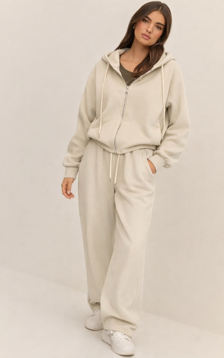 Conjunto Buzo Beige Capucha & Pantalón Recto Mi tienda