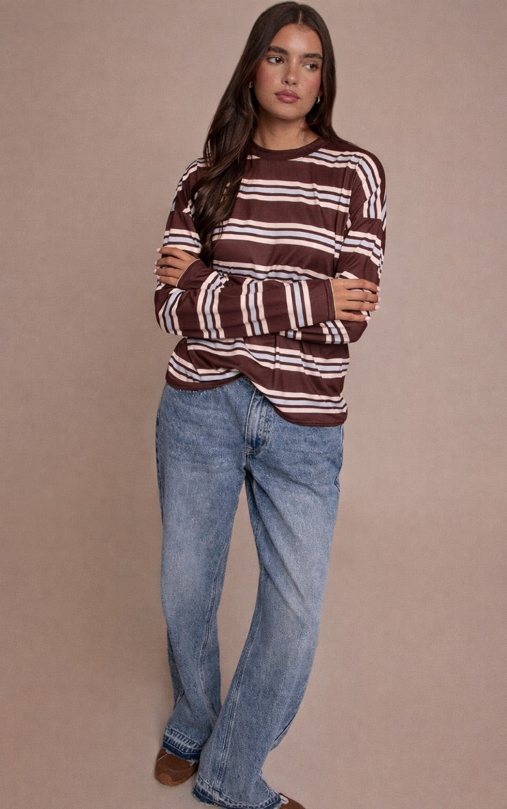 Top Manga Larga Rayas Café Mi tienda