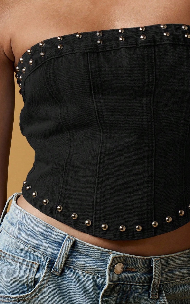 Corset Bandeau Denim Negro Mi tienda
