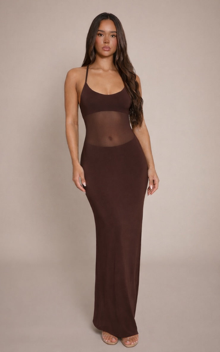 Vestido Maxi Cafe Transparencia Mi tienda