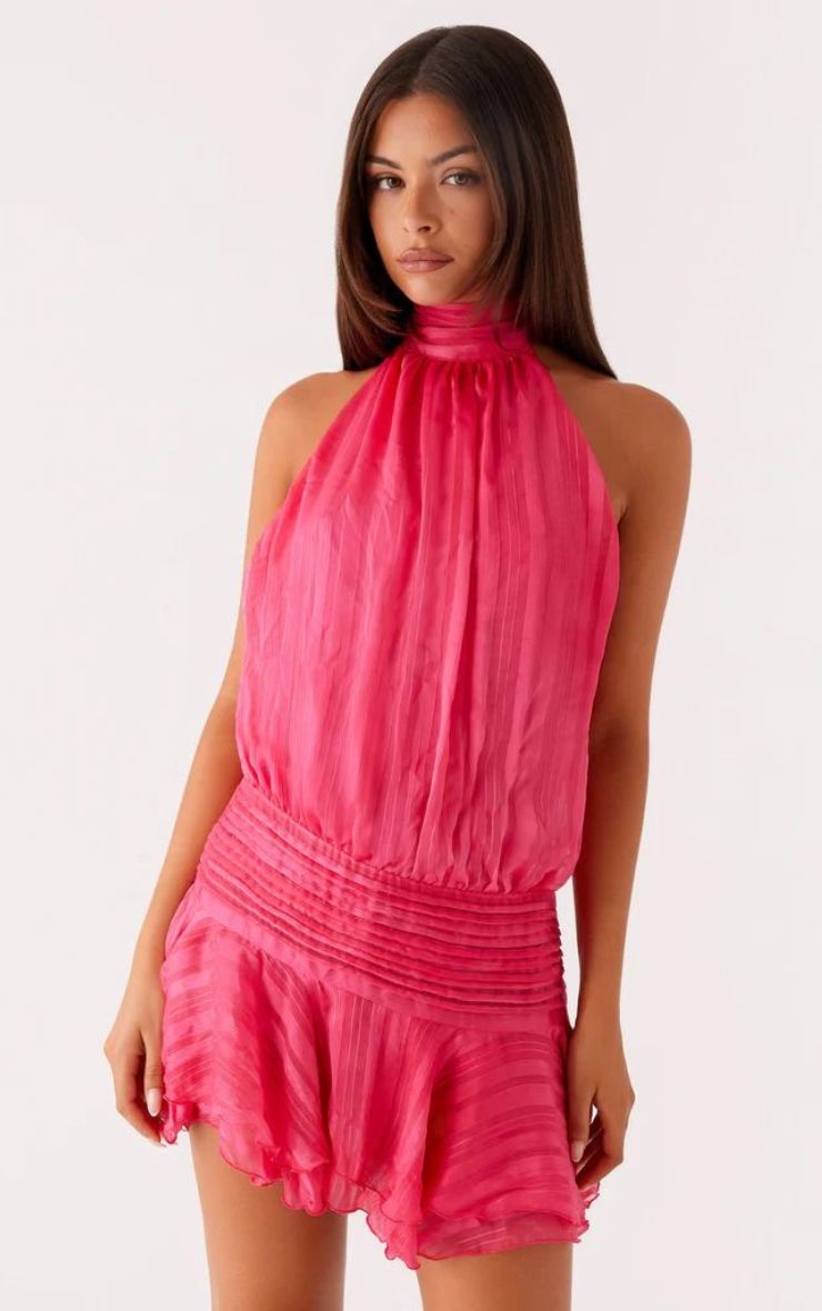 Vestido Mini Cuello Fucsia Mi tienda